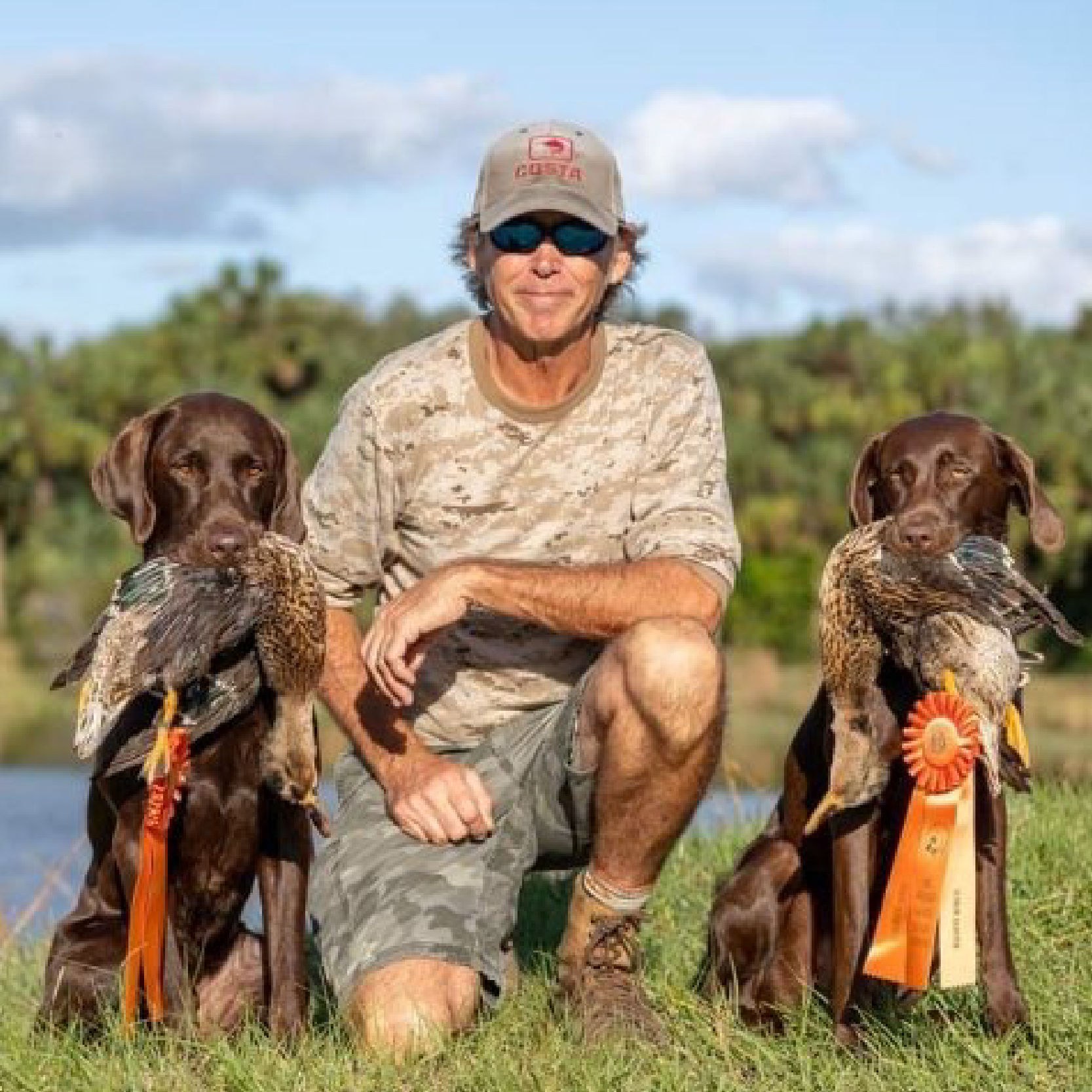 Don Currier with Sarge and Dixie